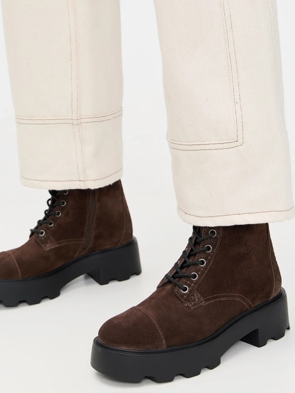TORY BURCH BROWN SUEDE COMBAT BOOTS
